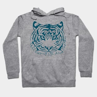 TIGER'S EYE Staring Wild Big Cat Tiger Head in Dark Blue - UnBlink Studio by Jackie Tahara Hoodie